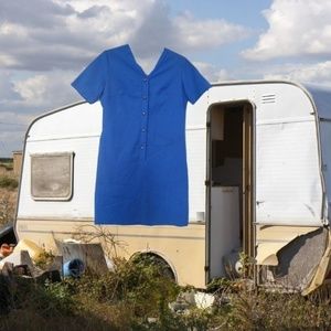 vintage plus size mod blue dress 12 14 1x large